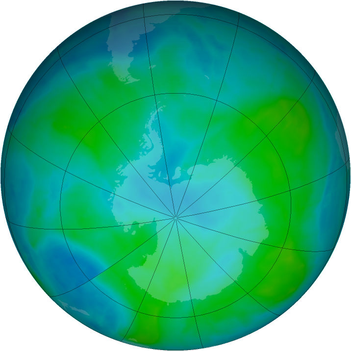 Antarctic ozone map for 25 January 2015